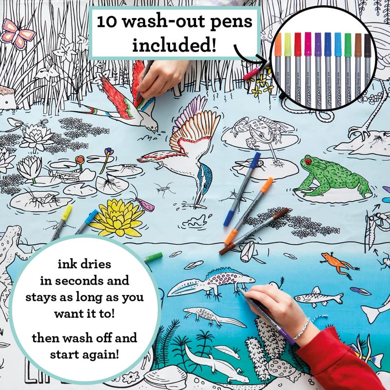eatsleepdoodle Coloring Wildlife Giant Tablecloth for Kids â€“ Reusable Washable Table Cover with 10pcs Washable Markers, Fun Arts & Crafts for Boys & Girls, Activity Blanket for Parties, Birthdays - Image 2